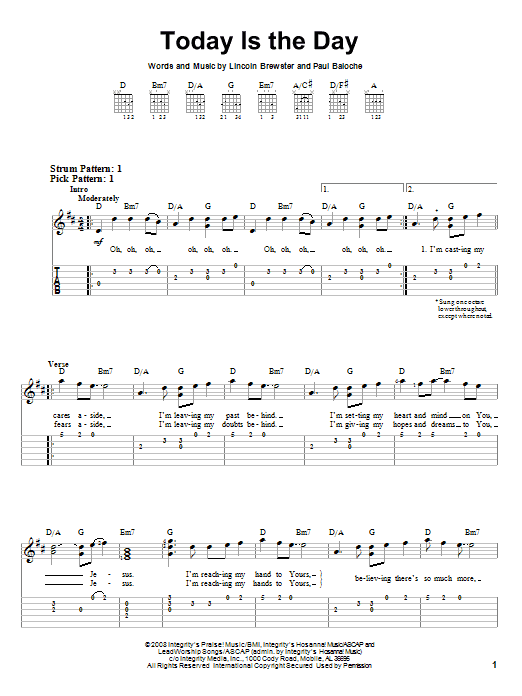 Lincoln Brewster Today Is The Day sheet music notes and chords. Download Printable PDF.