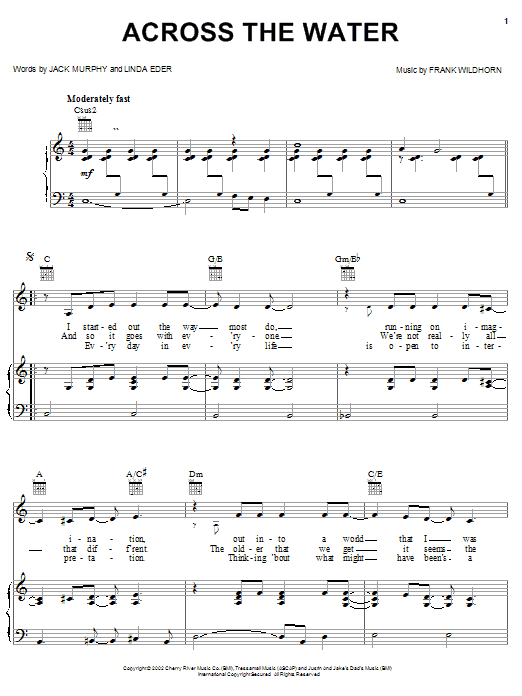 Learn to play Linda Eder Across The Water sheet music for Piano, Vocal & Guitar Chords (Right-Hand Melody) in minutes. Price: 7.8900$ Linda Eder Across The Water sheet music notes and chords arranged for Piano, Vocal & Guitar Chords (Right-Hand Melody)