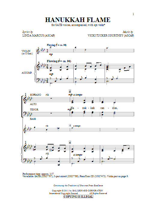 Linda Marcus Hanukkah Flame sheet music notes and chords. Download Printable PDF.