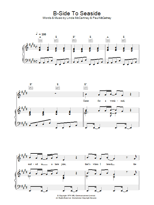 Linda McCartney B-Side To Seaside sheet music notes and chords arranged for Piano, Vocal & Guitar Chords