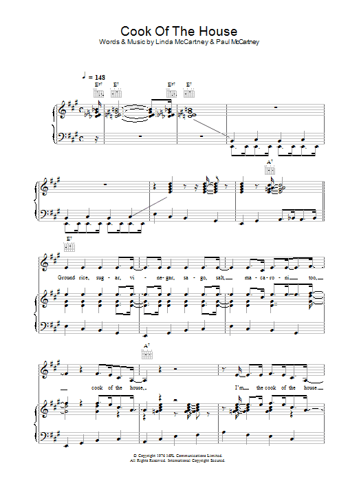 Linda McCartney Cook Of The House sheet music notes and chords arranged for Piano, Vocal & Guitar Chords