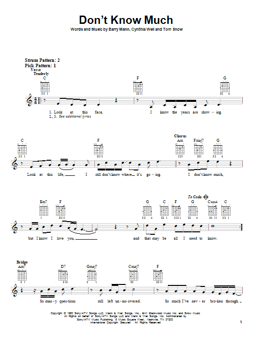 Linda Ronstadt and Aaron Neville Don't Know Much sheet music notes and chords. Download Printable PDF.