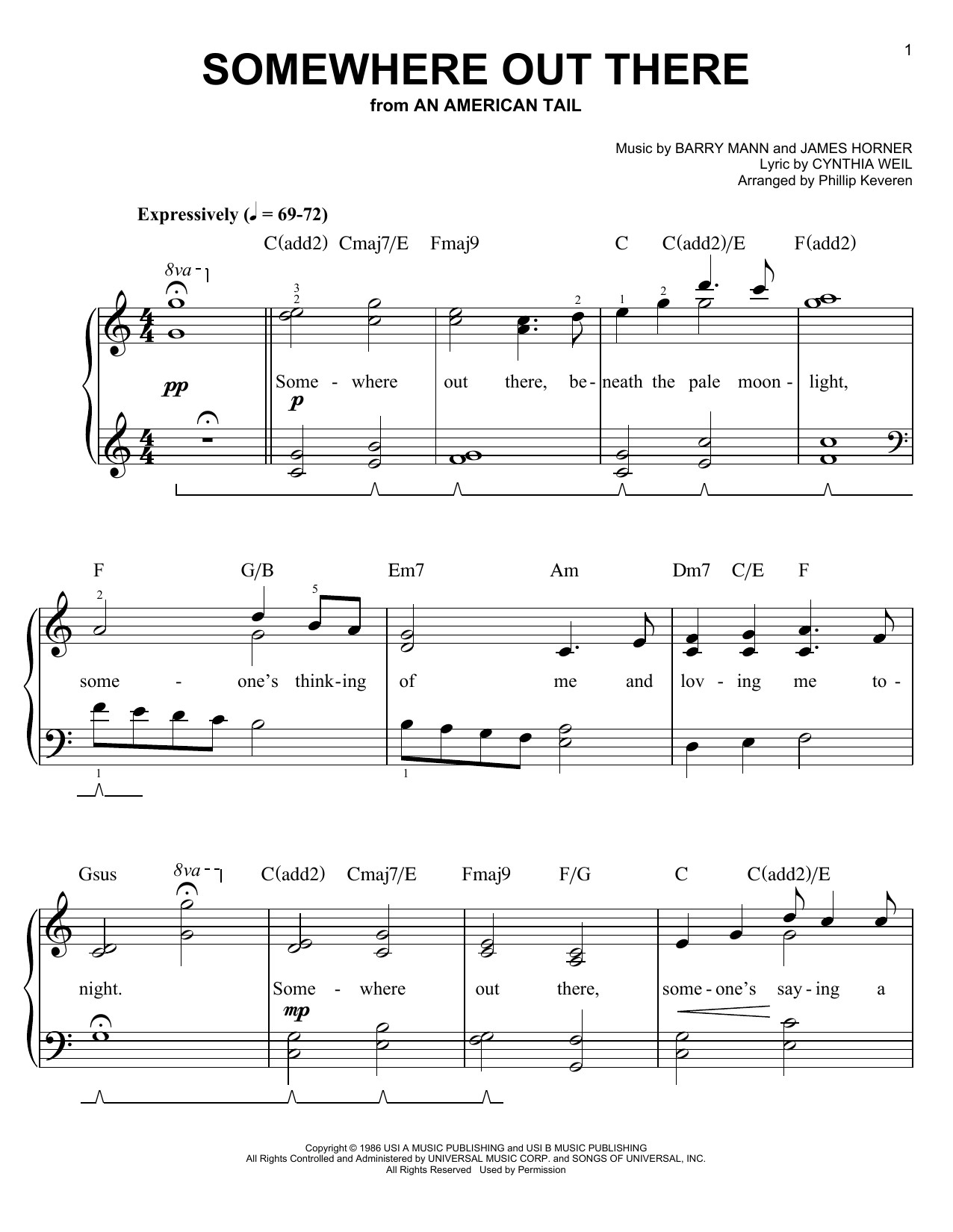 Phillip Keveren Somewhere Out There sheet music notes and chords. Download Printable PDF.