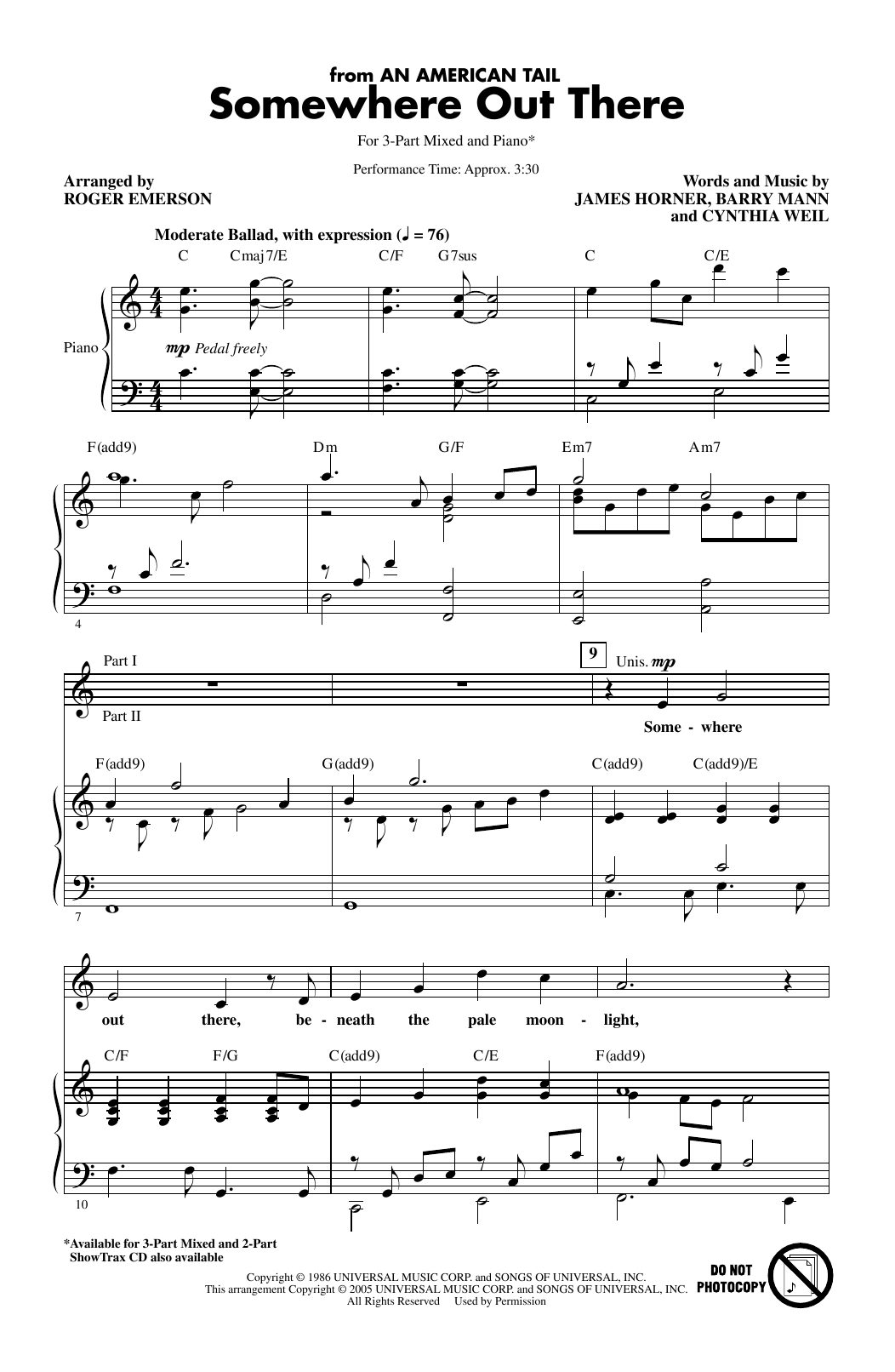 Linda Ronstadt & James Ingram Somewhere Out There (from An American Tail) (arr. Roger Emerson) sheet music notes and chords. Download Printable PDF.