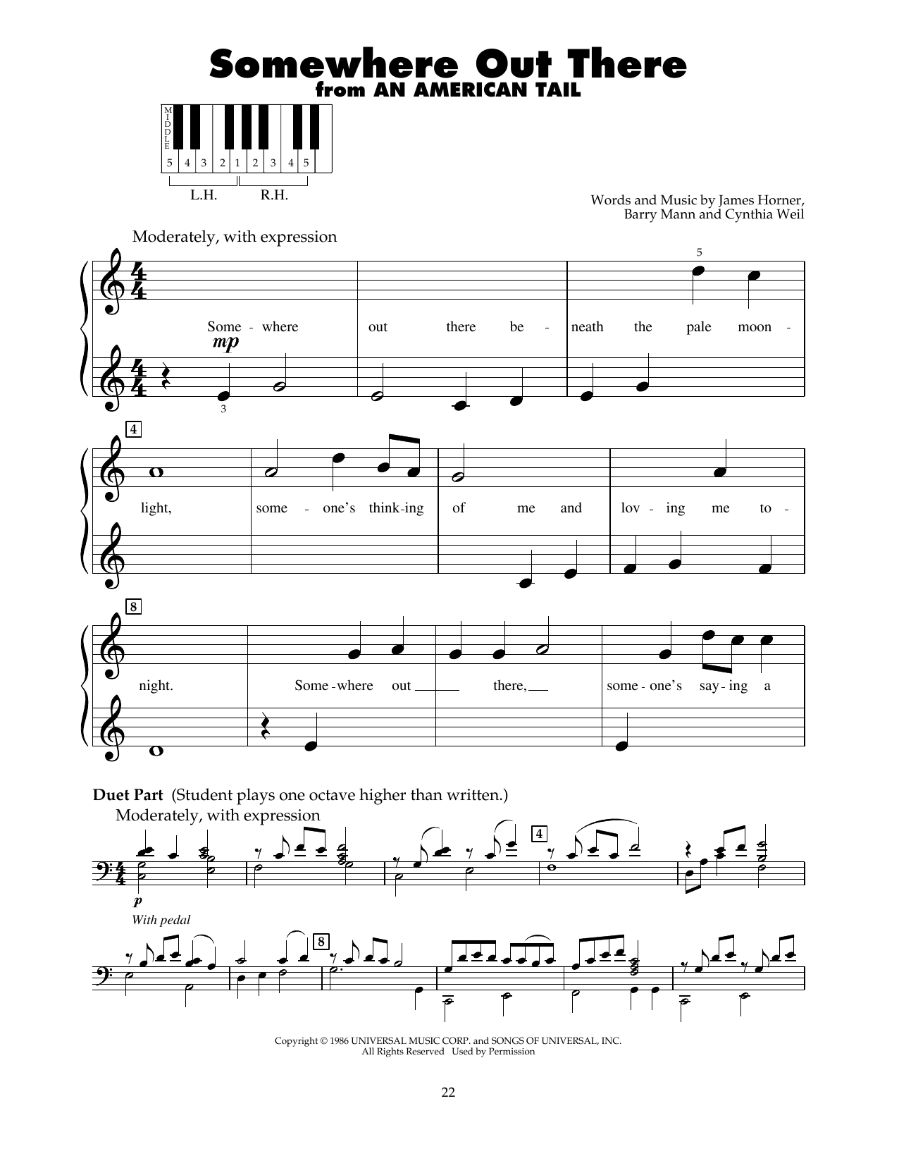 Linda Ronstadt & James Ingram Somewhere Out There (from An American Tail) sheet music notes and chords. Download Printable PDF.