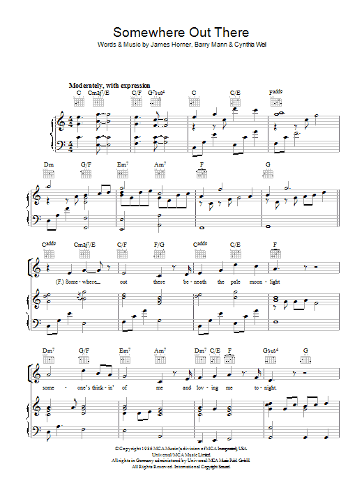 Linda Ronstadt & James Ingram Somewhere Out There sheet music notes and chords. Download Printable PDF.