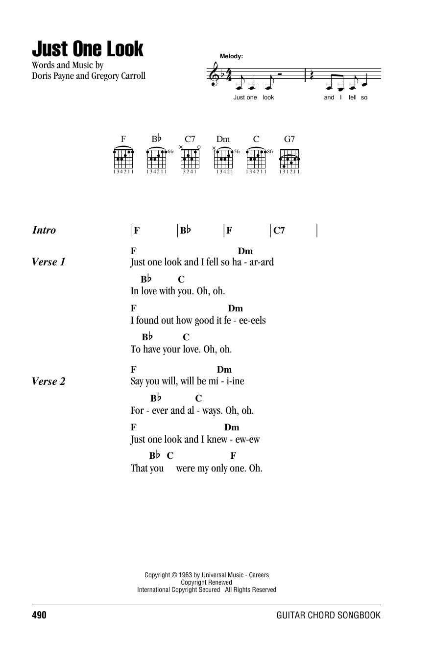 Linda Ronstadt Just One Look sheet music notes and chords. Download Printable PDF.