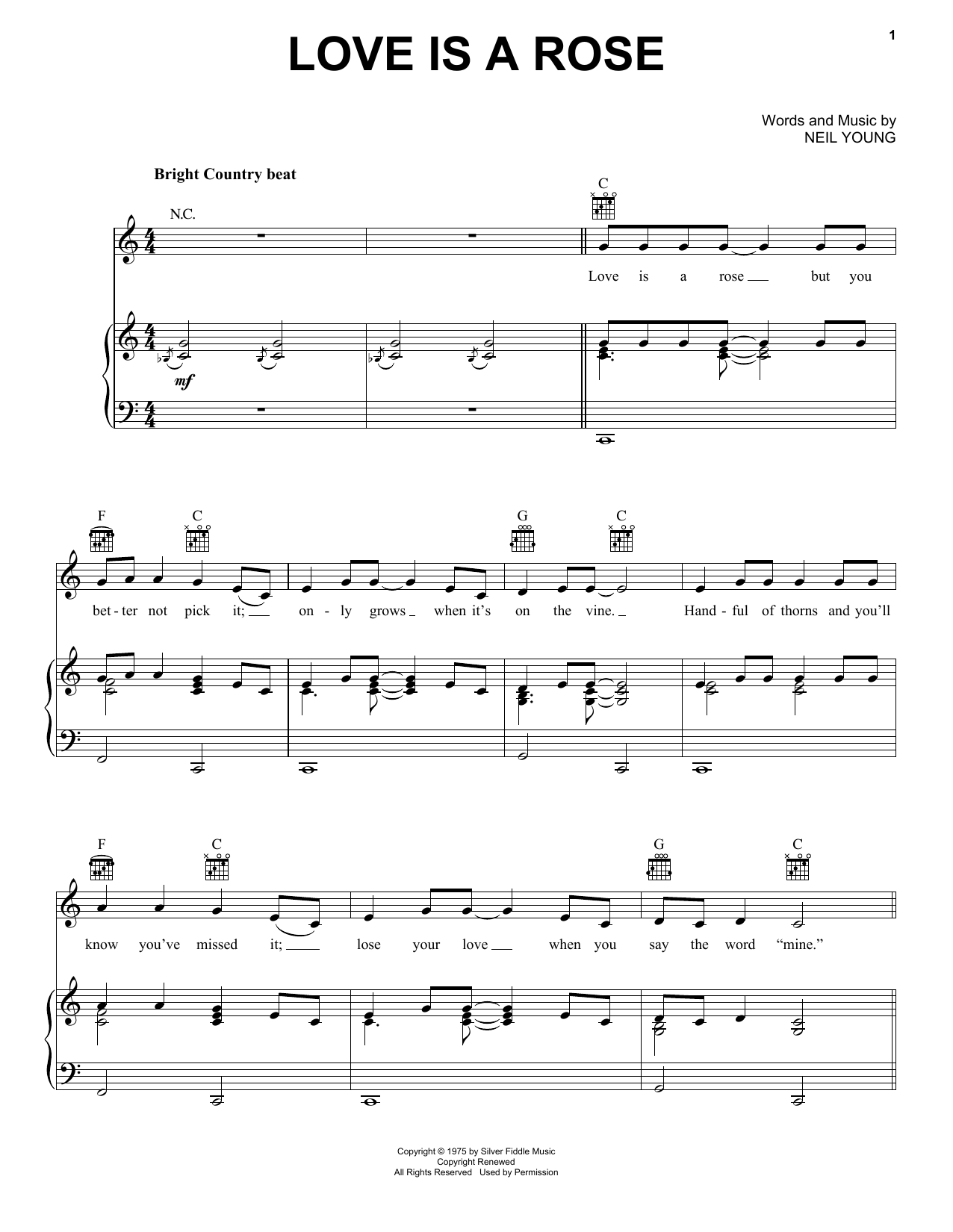 Linda Ronstadt Love Is A Rose sheet music notes and chords. Download Printable PDF.