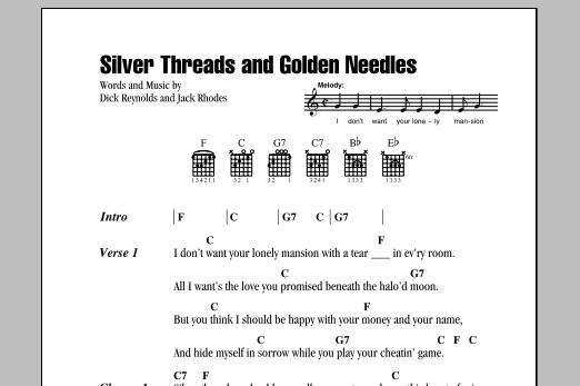 Linda Ronstadt Silver Threads And Golden Needles sheet music notes and chords. Download Printable PDF.