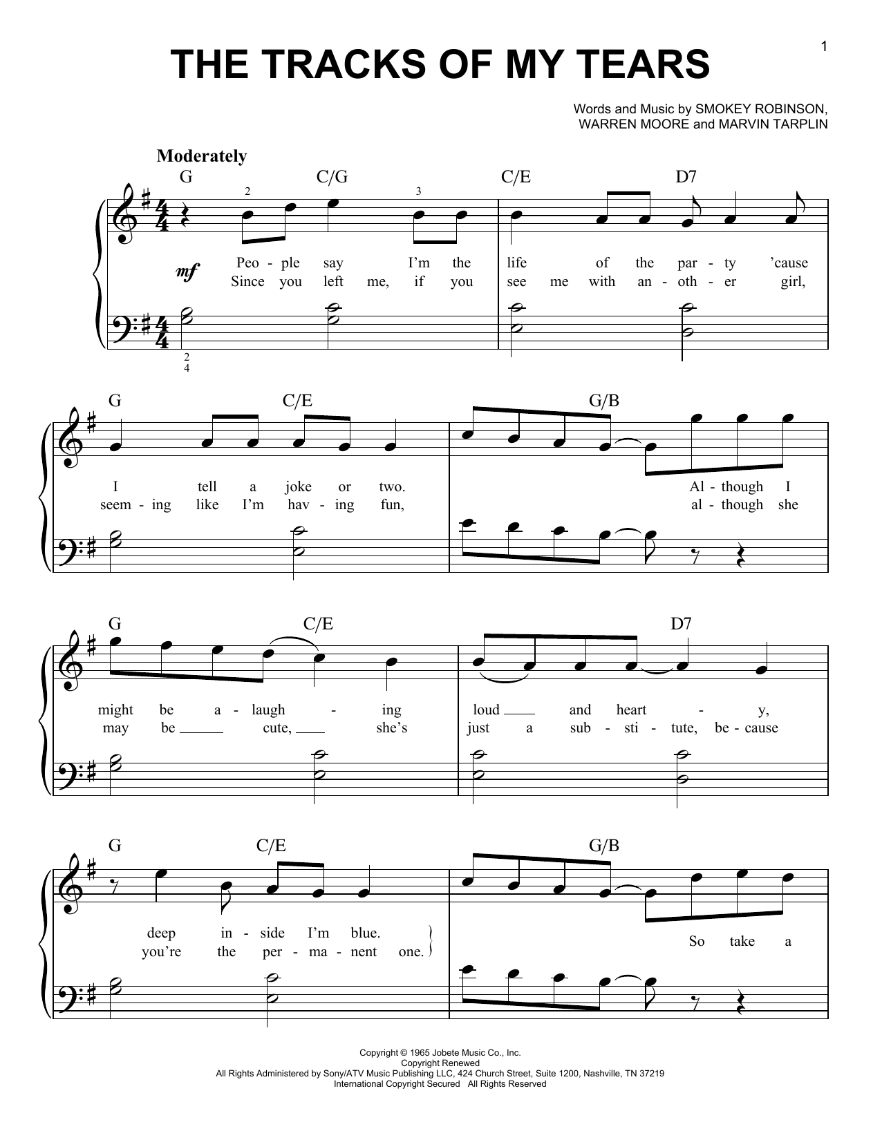 Learn to play Linda Ronstadt The Tracks Of My Tears sheet music for Easy Piano in minutes. Price: 6.9900$ Linda Ronstadt The Tracks Of My Tears sheet music notes and chords arranged for Easy Piano