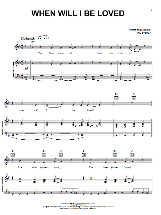 Linda Ronstadt When Will I Be Loved sheet music notes and chords. Download Printable PDF.