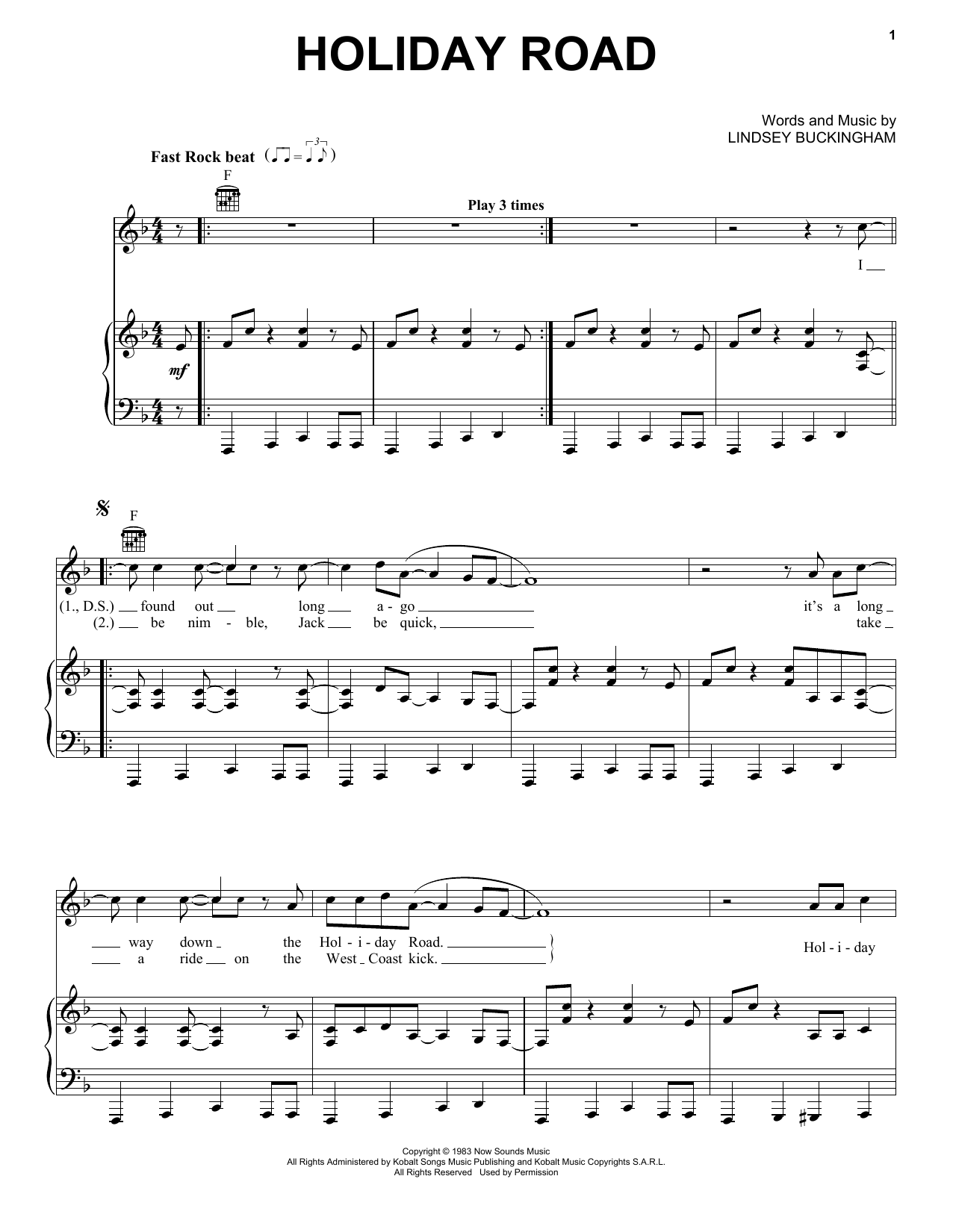 Learn to play Lindsey Buckingham Holiday Road sheet music for Piano, Vocal & Guitar Chords (Right-Hand Melody) in minutes. Price: 7.8900$ Lindsey Buckingham Holiday Road sheet music notes and chords arranged for Piano, Vocal & Guitar Chords (Right-Hand Melody)