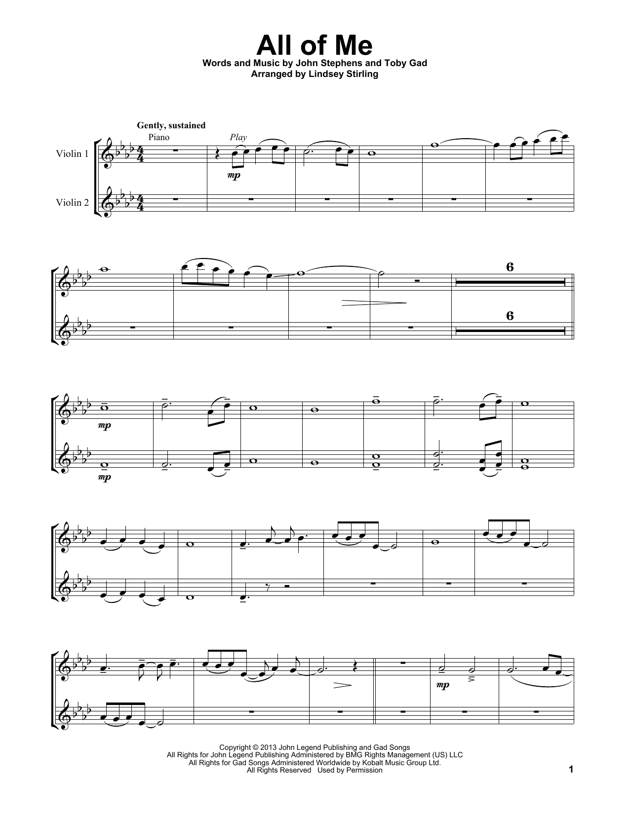 Lindsey Stirling All Of Me sheet music notes and chords. Download Printable PDF.