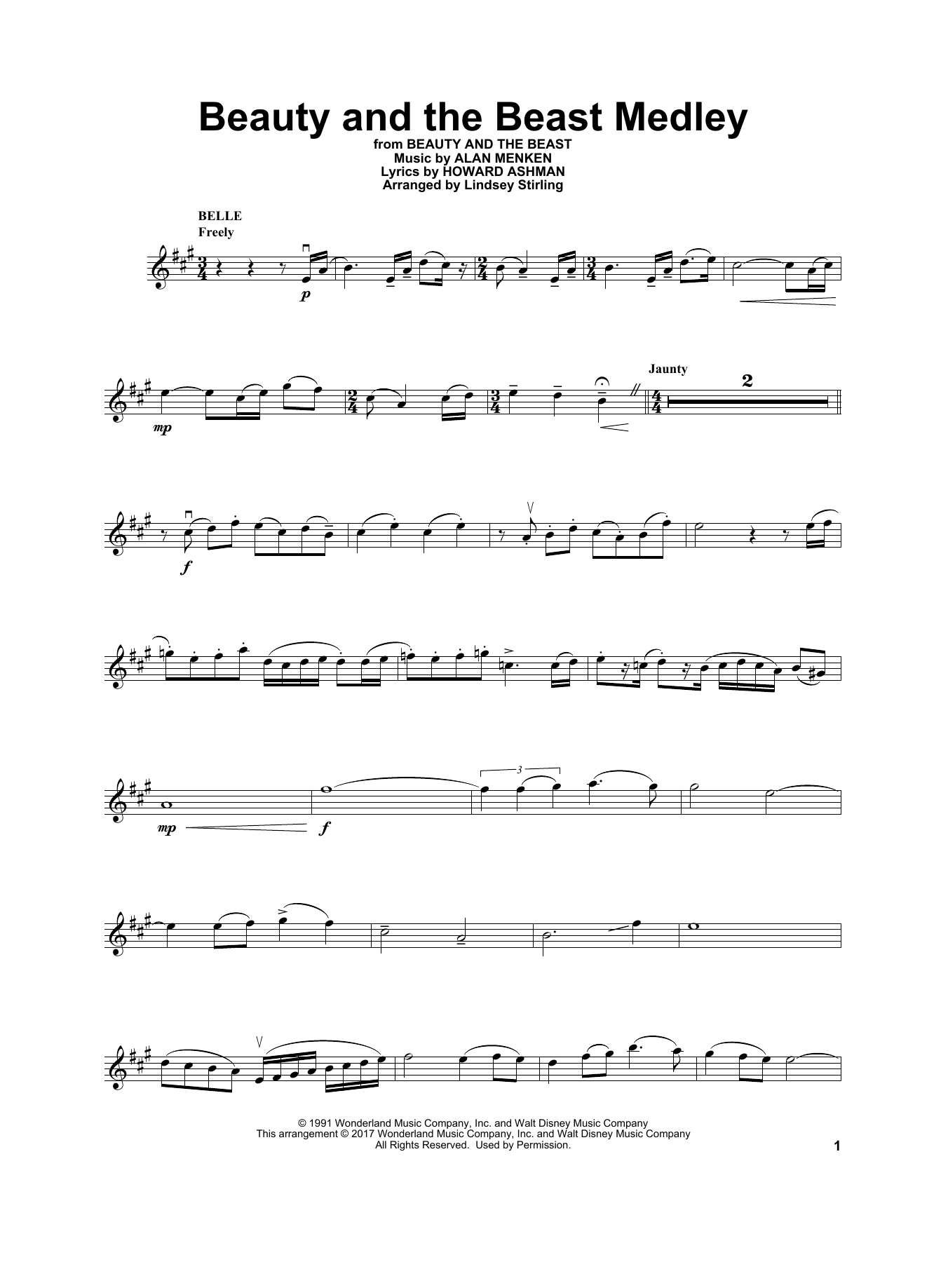 Lindsey Stirling Beauty and The Beast Medley sheet music notes and chords. Download Printable PDF.