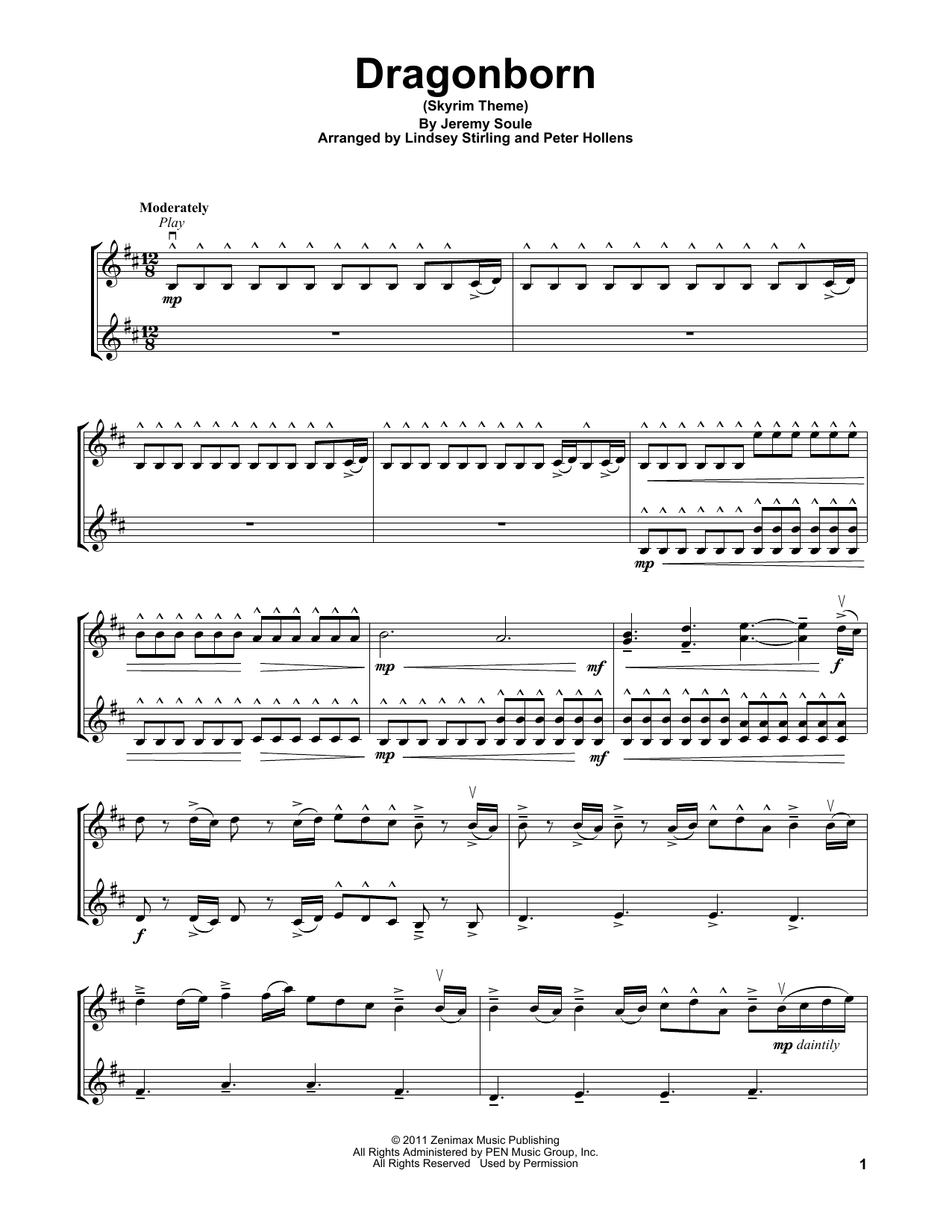 Lindsey Stirling Dragonborn (Skyrim Theme) sheet music notes and chords. Download Printable PDF.