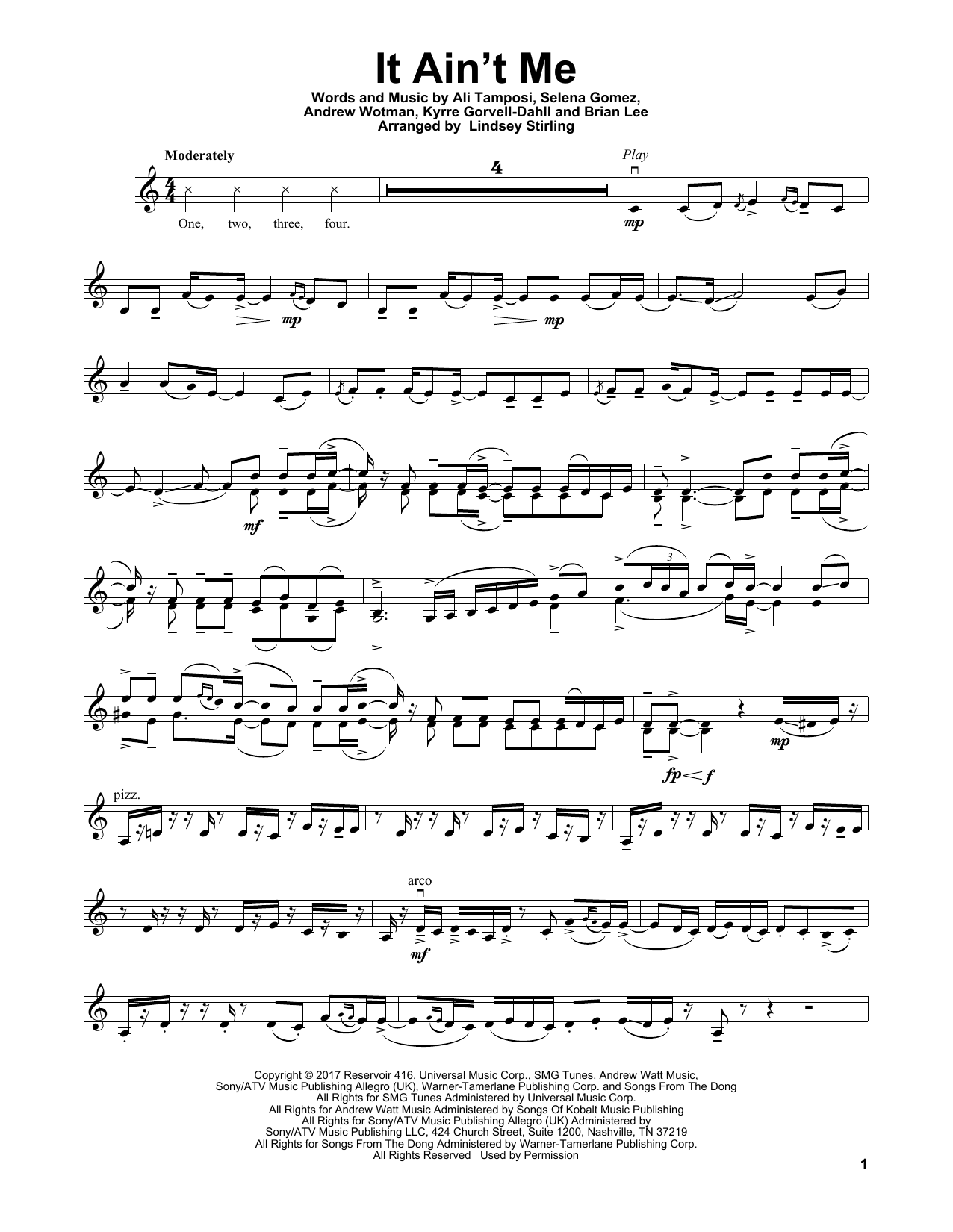 Learn to play Lindsey Stirling It Ain't Me sheet music for Violin Solo in minutes. Price: 4.4900$ Lindsey Stirling It Ain't Me sheet music notes and chords arranged for Violin Solo