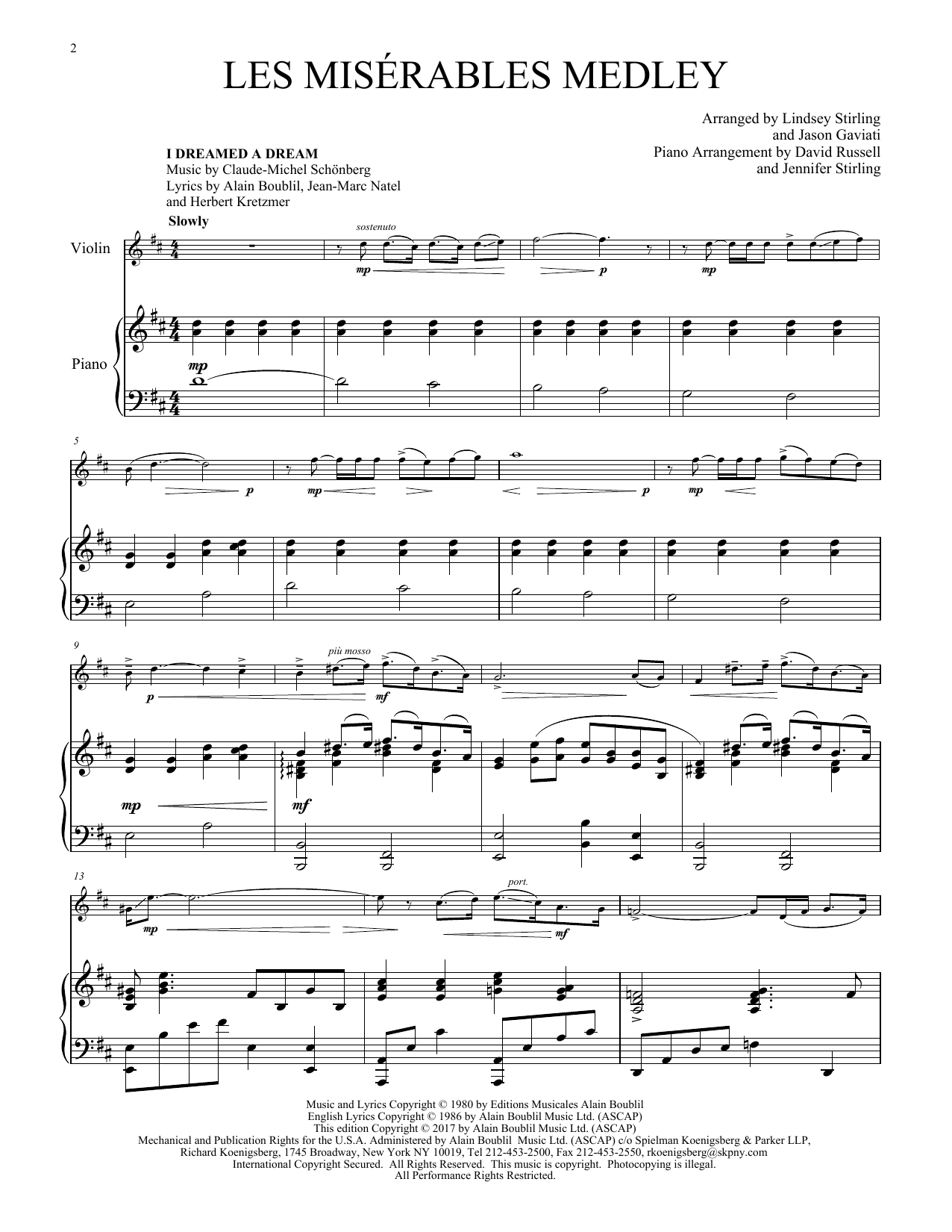 Lindsey Stirling Les Misérables Medley sheet music notes and chords. Download Printable PDF.