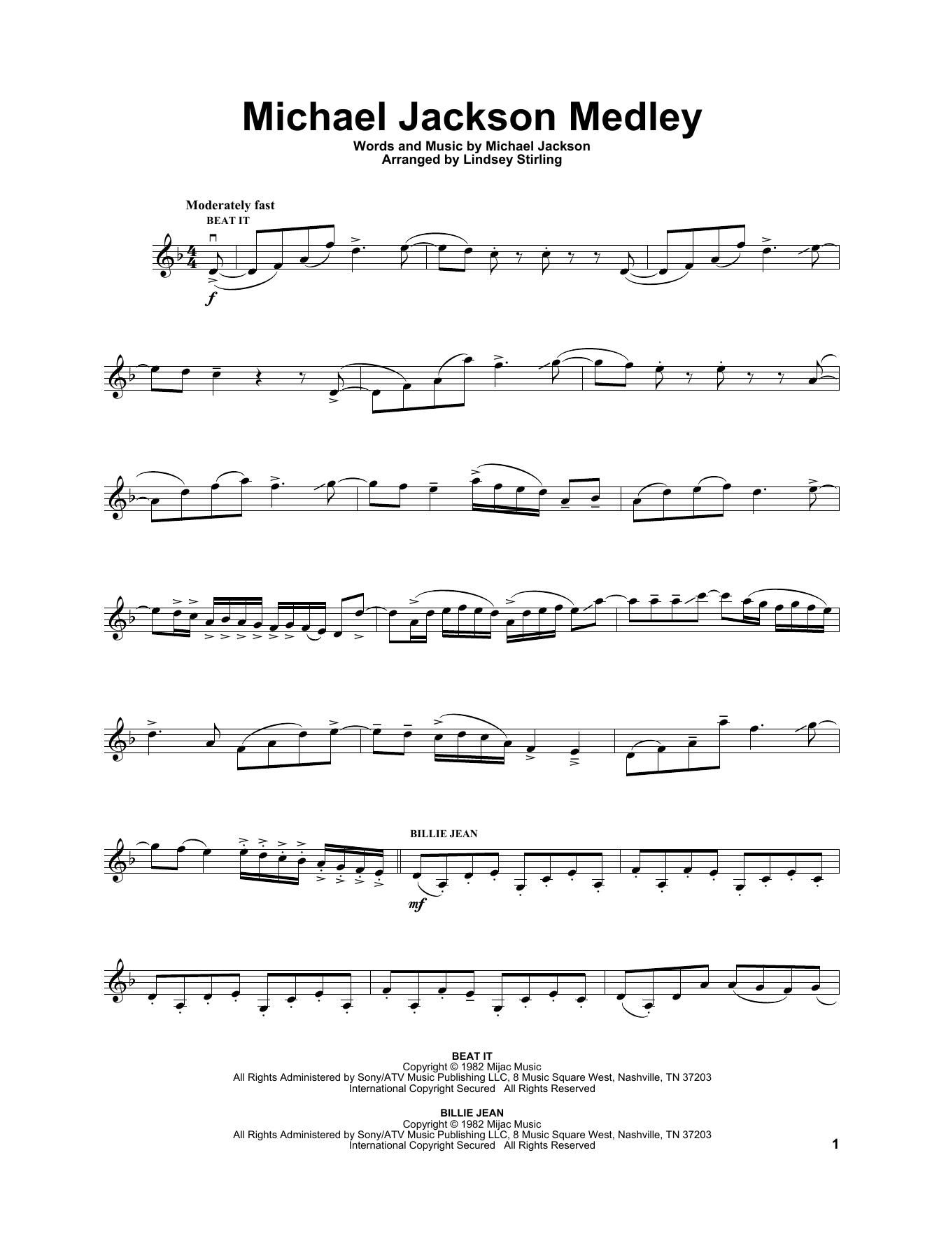 Lindsey Stirling Michael Jackson Medley sheet music notes and chords. Download Printable PDF.