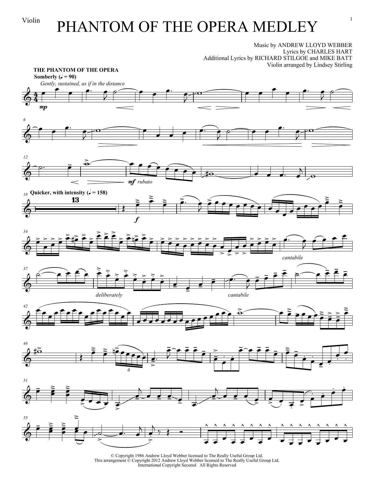 Lindsey Stirling Phantom of The Opera Medley sheet music notes and chords. Download Printable PDF.