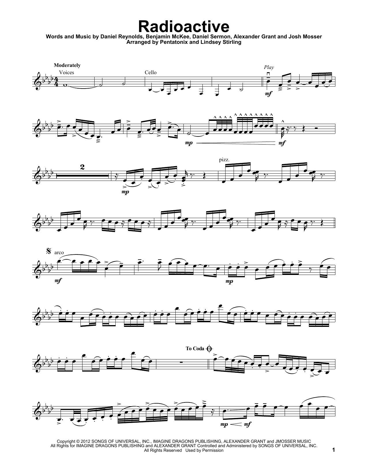 Lindsey Stirling Radioactive sheet music notes and chords. Download Printable PDF.