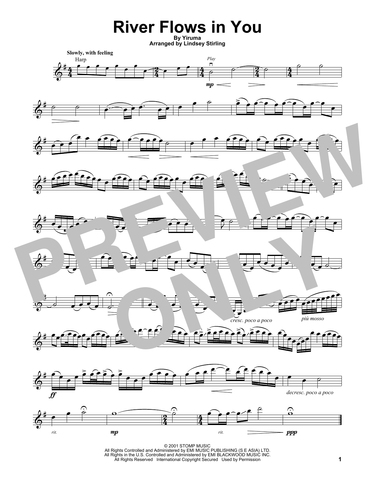 Lindsey Stirling (orig. Yiruma) River Flows In You sheet music notes and chords. Download Printable PDF.