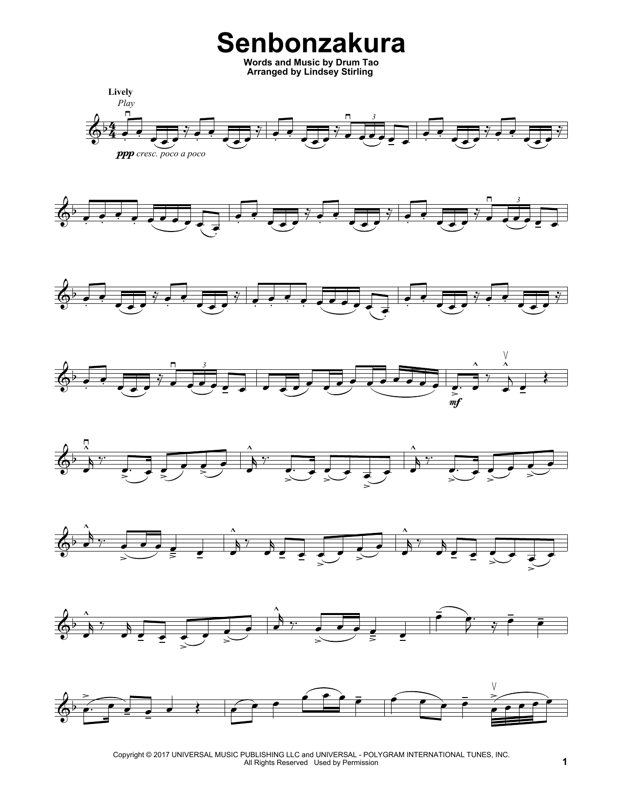 Lindsey Stirling Senbonzakura sheet music notes and chords. Download Printable PDF.