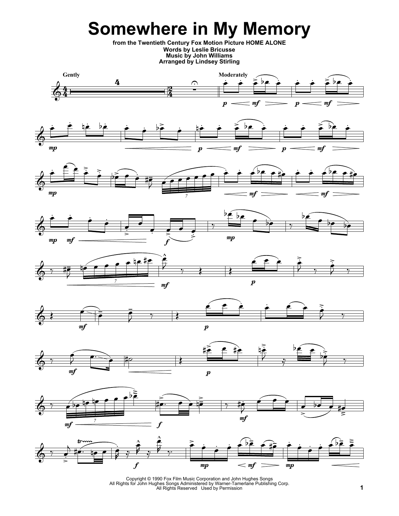 Lindsey Stirling Somewhere In My Memory (from Home Alone) sheet music notes and chords. Download Printable PDF.