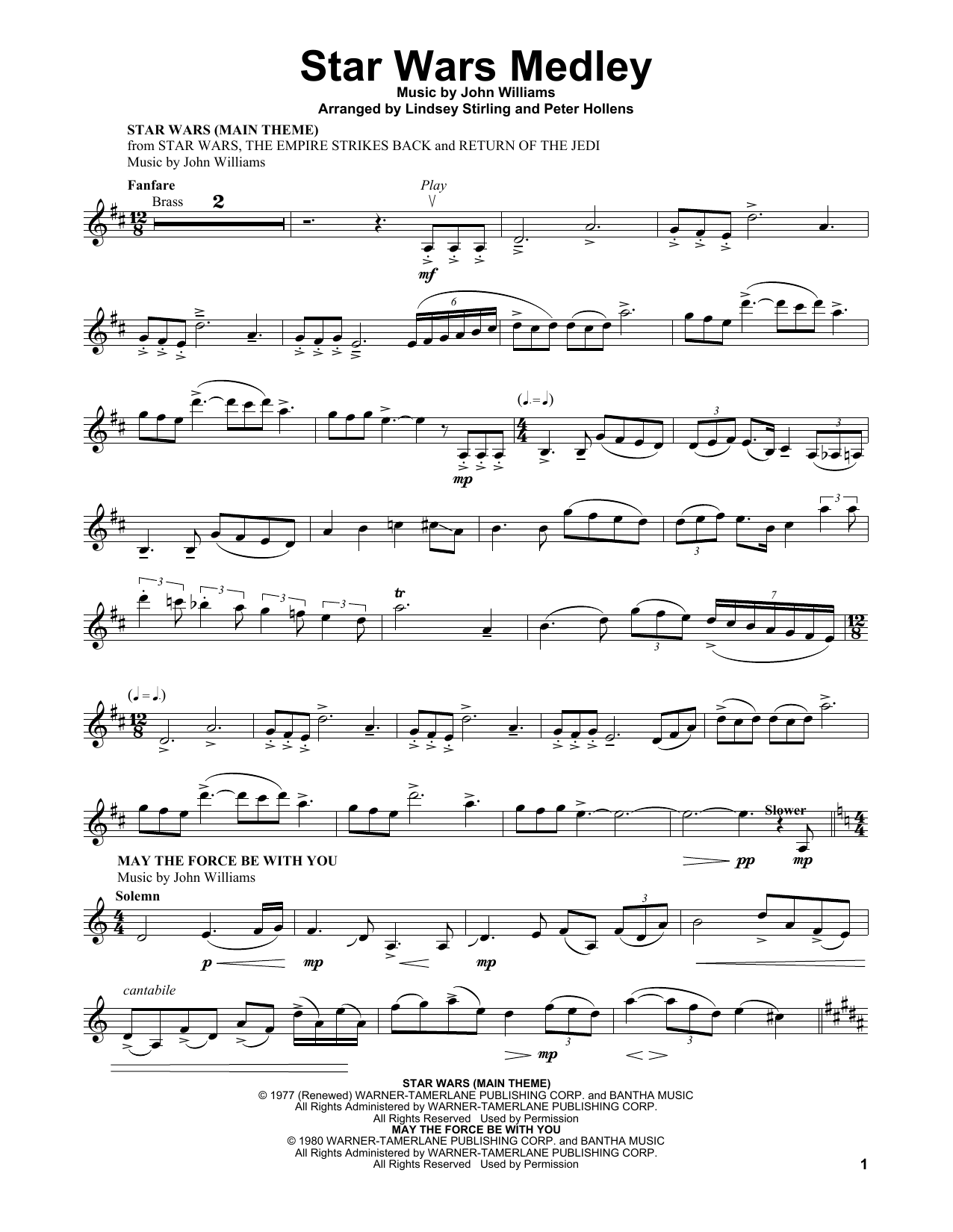 Lindsey Stirling Star Wars Medley sheet music notes and chords. Download Printable PDF.