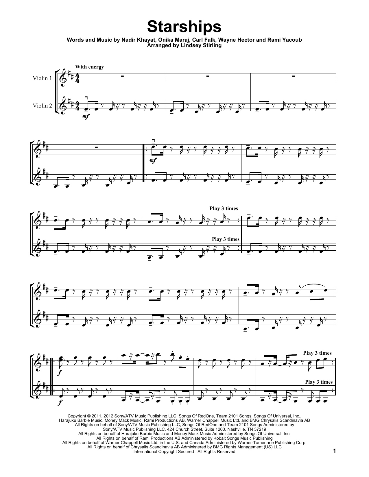 Lindsey Stirling Starships sheet music notes and chords. Download Printable PDF.