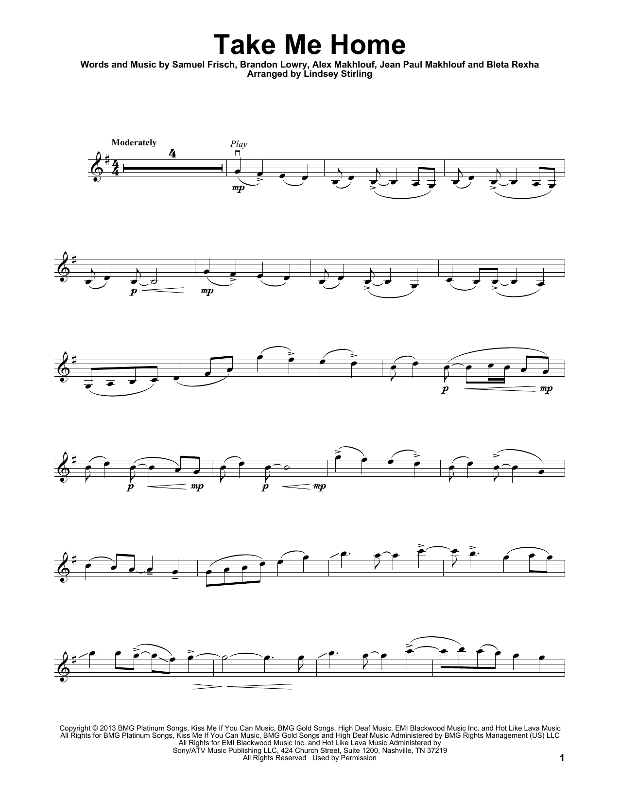 Lindsey Stirling Take Me Home sheet music notes and chords. Download Printable PDF.