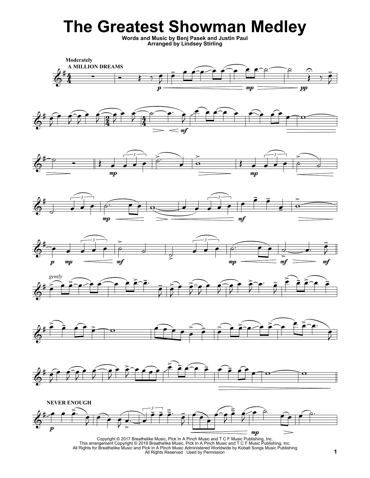 Lindsey Stirling The Greatest Showman Medley sheet music notes and chords. Download Printable PDF.