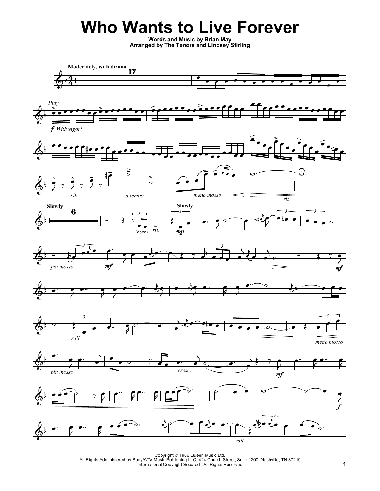 Lindsey Stirling Who Wants To Live Forever sheet music notes and chords. Download Printable PDF.