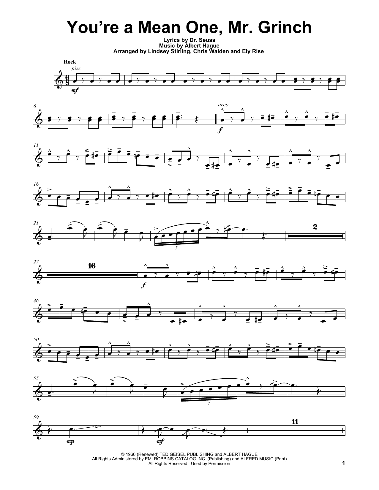 Lindsey Stirling You're A Mean One, Mr. Grinch sheet music notes and chords. Download Printable PDF.