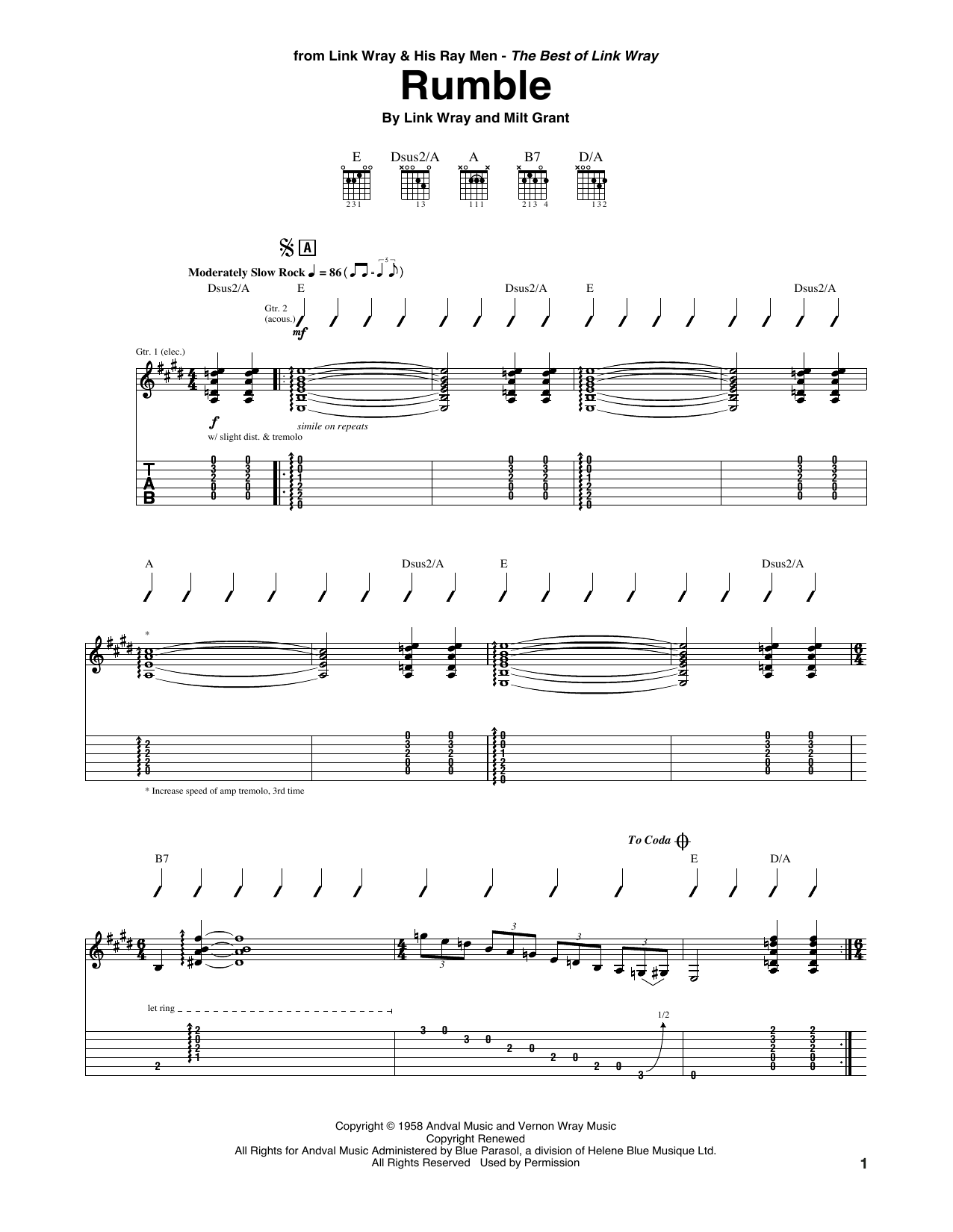 Link Wray Rumble sheet music notes and chords. Download Printable PDF.