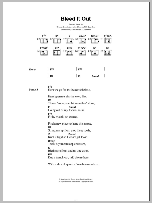 Linkin Park Bleed It Out sheet music notes and chords. Download Printable PDF.