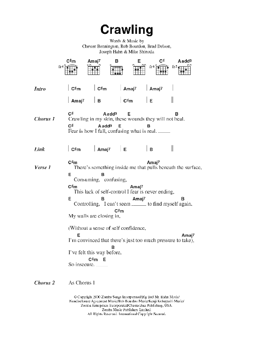 Linkin Park Crawling sheet music notes and chords. Download Printable PDF.