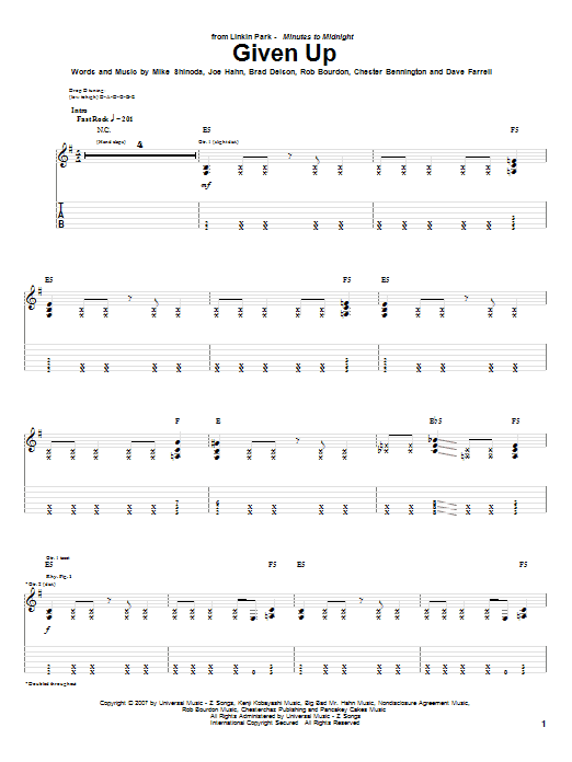 Linkin Park Given Up sheet music notes and chords. Download Printable PDF.