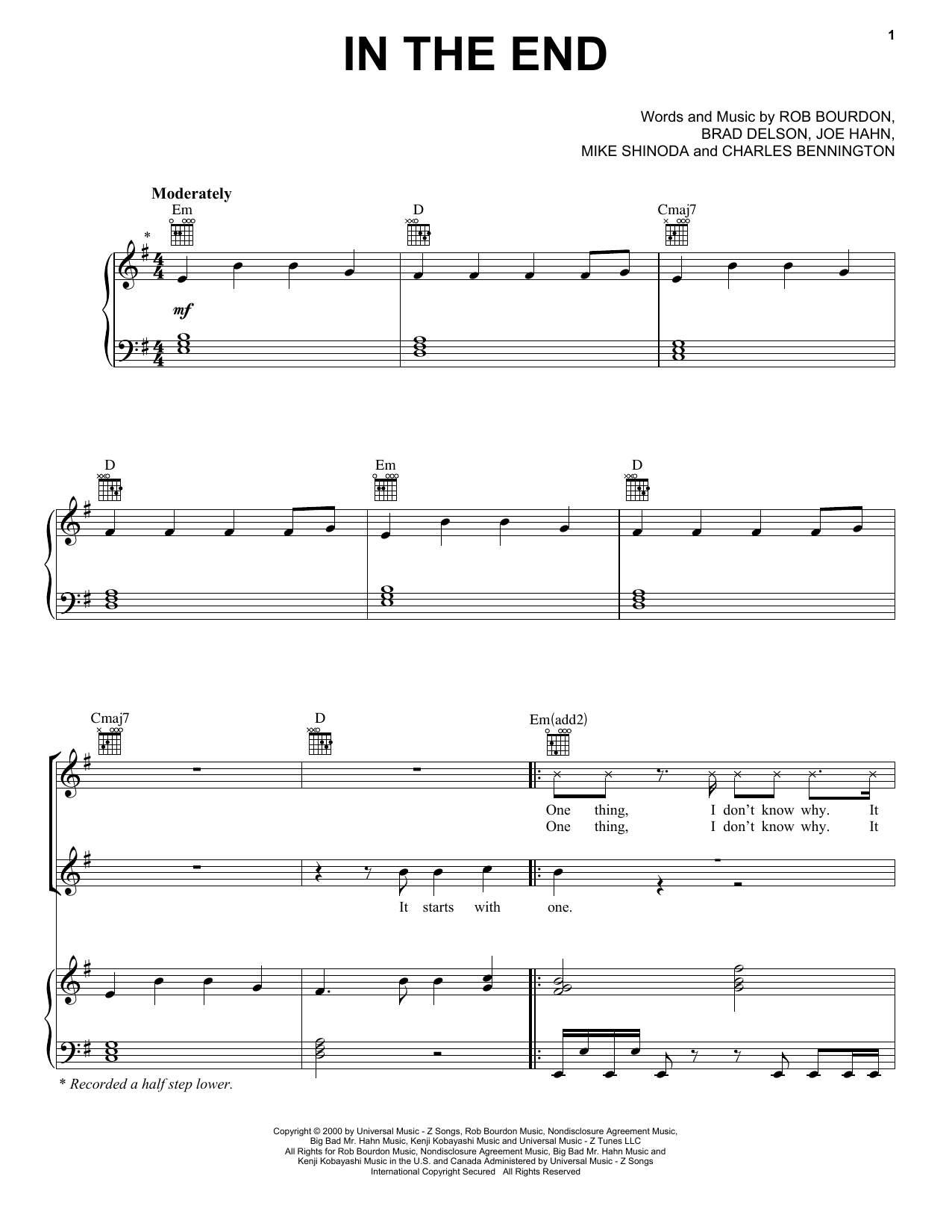 Linkin Park In The End sheet music notes and chords. Download Printable PDF.