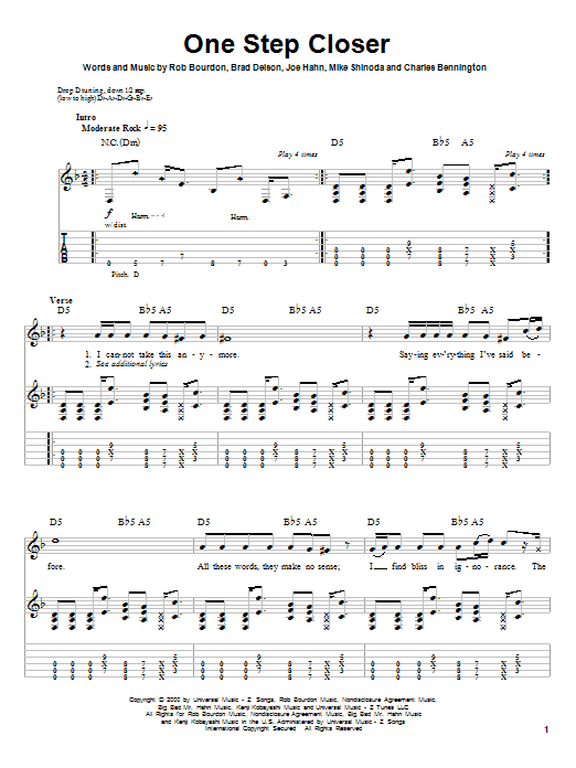 Linkin Park One Step Closer sheet music notes and chords. Download Printable PDF.