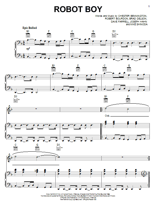 Linkin Park Robot Boy sheet music notes and chords. Download Printable PDF.