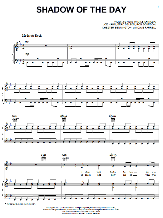 Linkin Park Shadow Of The Day sheet music notes and chords. Download Printable PDF.