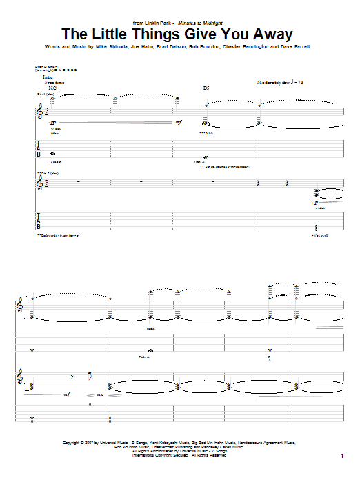 Learn to play Linkin Park The Little Things Give You Away sheet music for Guitar Tab in minutes. Price: 7.8900$ Linkin Park The Little Things Give You Away sheet music notes and chords arranged for Guitar Tab
