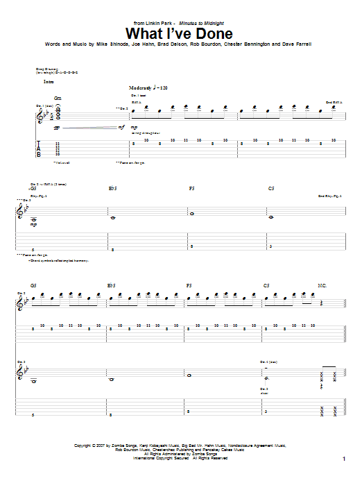 Linkin Park What I've Done sheet music notes and chords. Download Printable PDF.