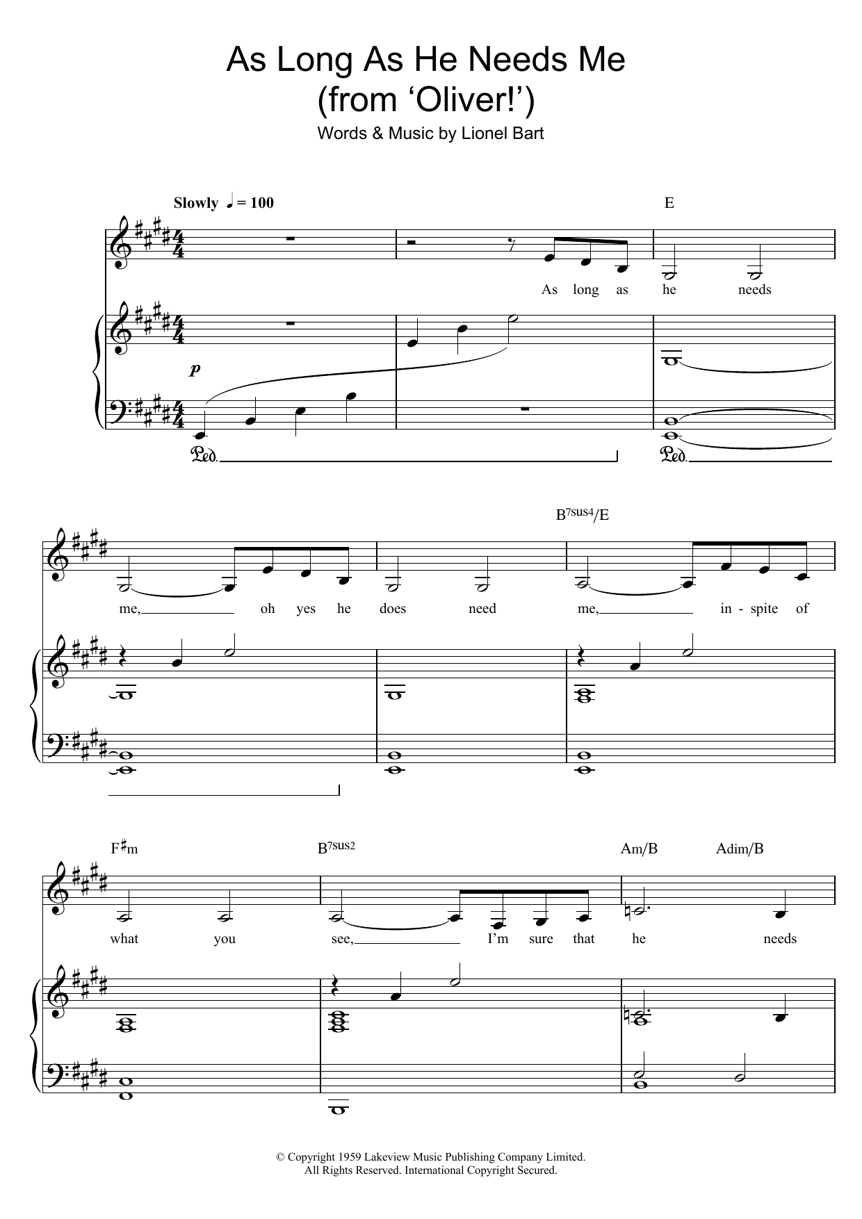 Lionel Bart As Long As He Needs Me (from Oliver!) sheet music notes and chords. Download Printable PDF.