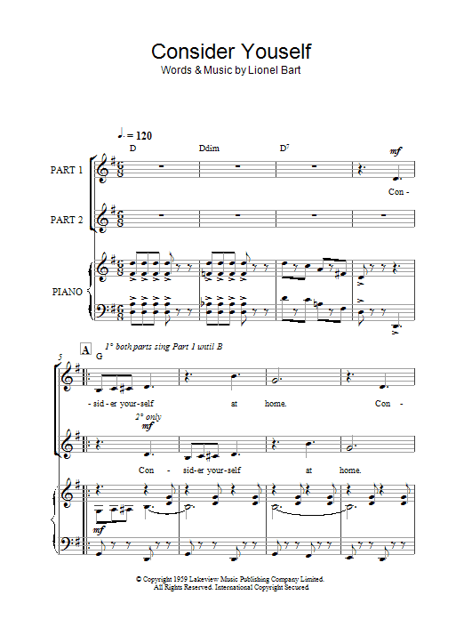 Lionel Bart Consider Yourself (from Oliver!) sheet music notes and chords. Download Printable PDF.