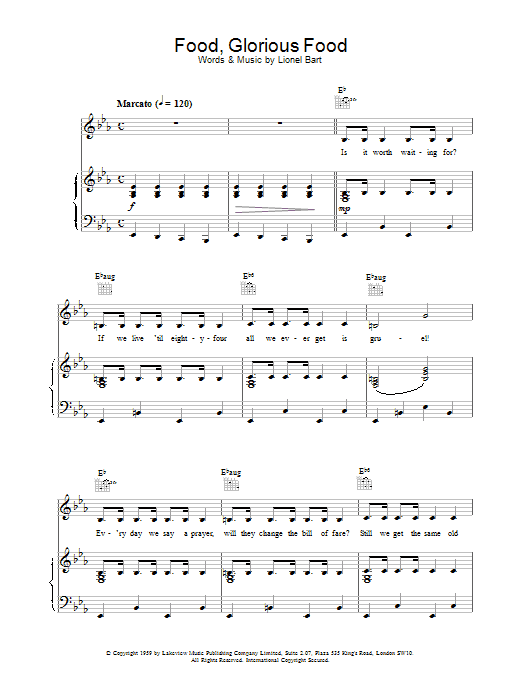 Lionel Bart Food, Glorious Food (from Oliver!) sheet music notes and chords. Download Printable PDF.