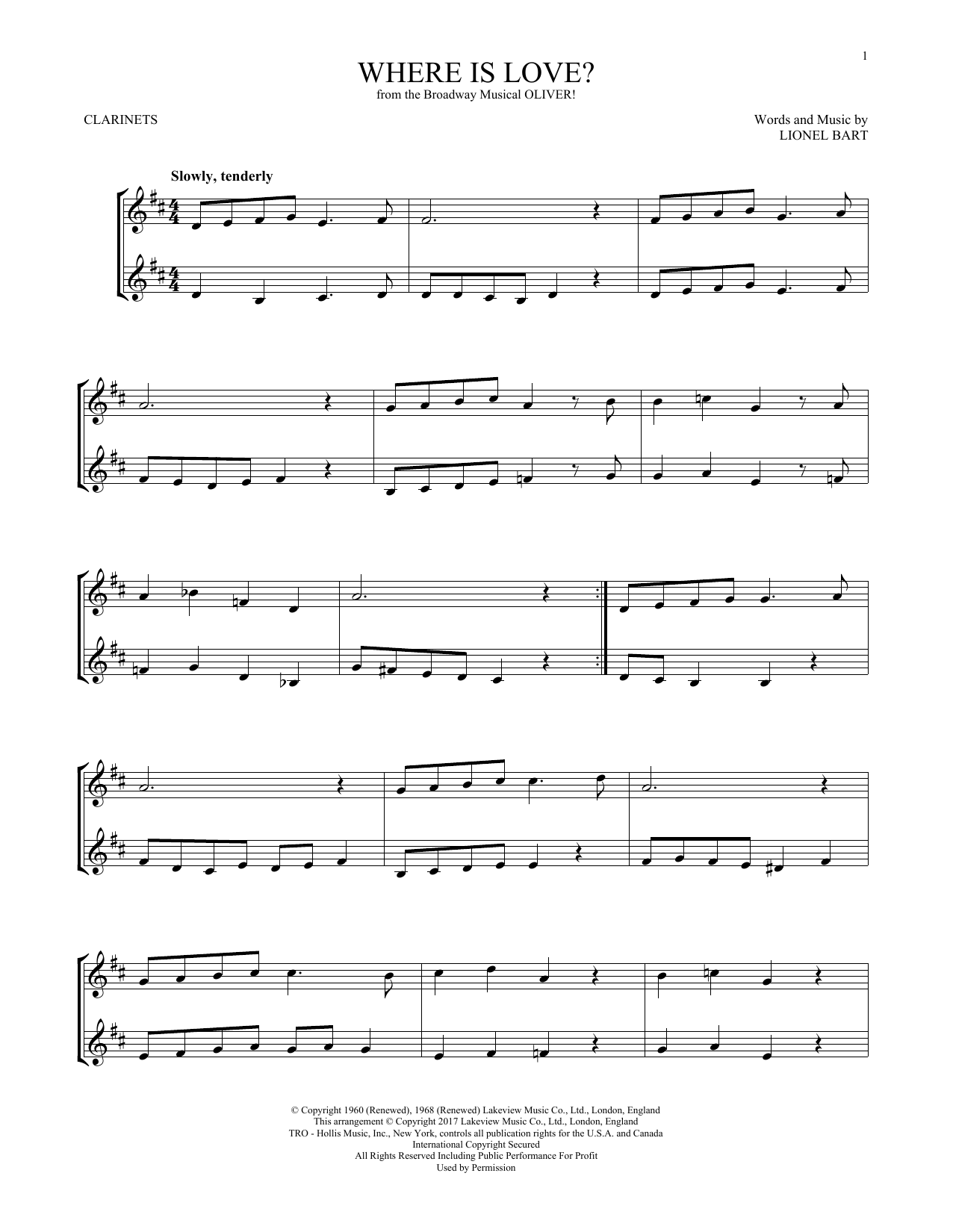 Lionel Bart Where Is Love? (from Oliver) sheet music notes and chords. Download Printable PDF.