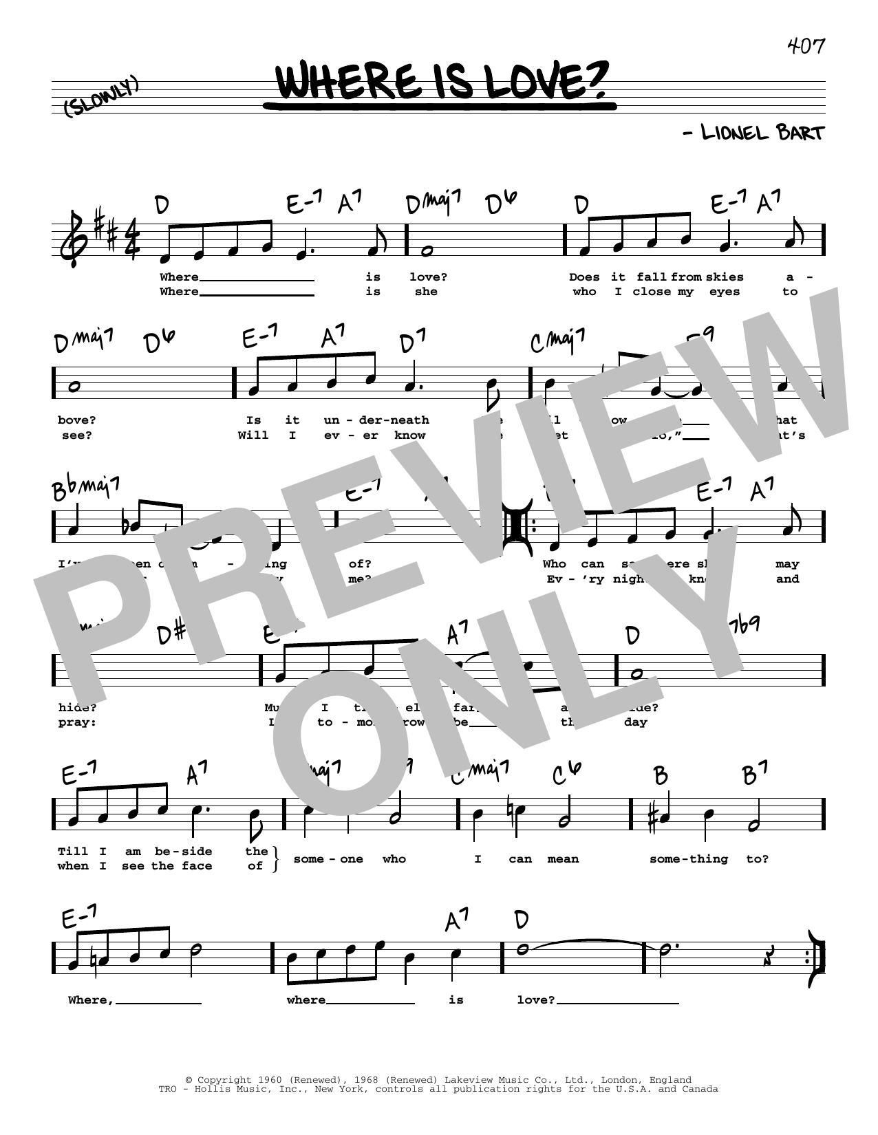 Learn to play Lionel Bart Where Is Love? (High Voice) sheet music for Real Book – Melody, Lyrics & Chords in minutes. Price: 5.9900$ Lionel Bart Where Is Love? (High Voice) sheet music notes and chords arranged for Real Book – Melody, Lyrics & Chords