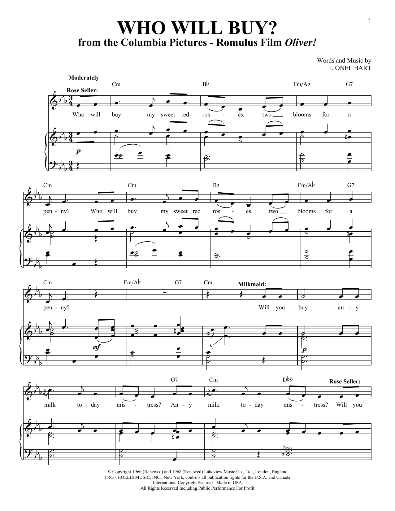 Lionel Bart Who Will Buy? sheet music notes and chords. Download Printable PDF.