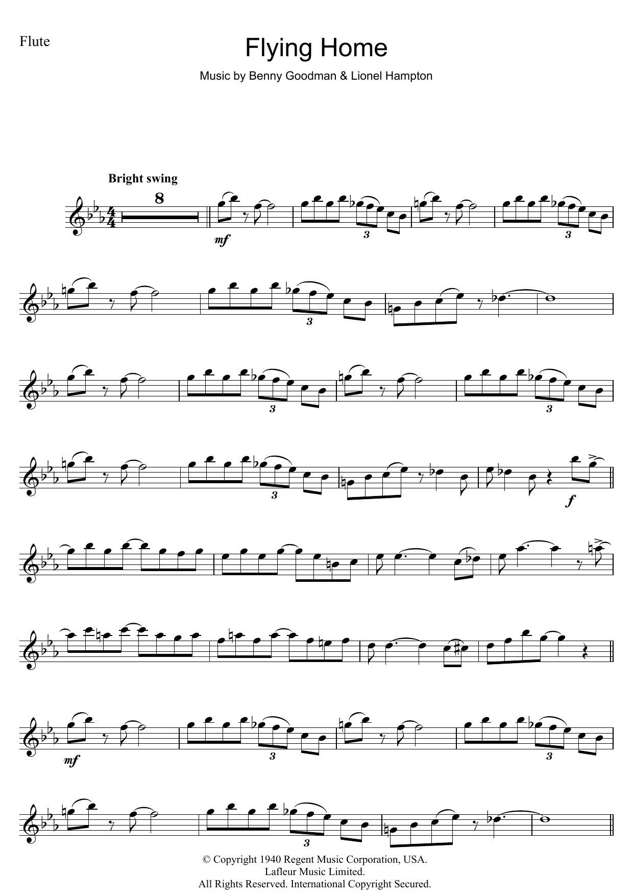 Lionel Hampton Flying Home sheet music notes and chords. Download Printable PDF.